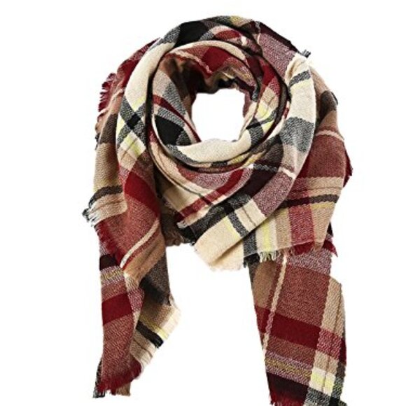Oversized Plaid Scarf Soft Warm Blanket Shawl Tassel Retro Chic Winter - Picture 4 of 8